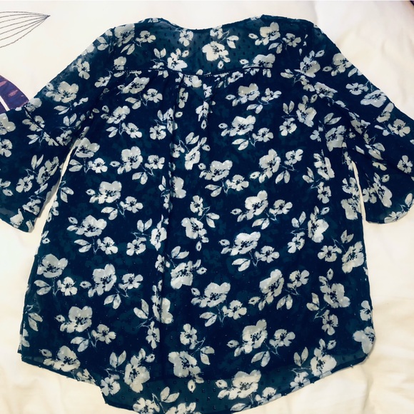 1X Navy Floral Peasant Top with Bell Sleeves and Faggoting detail Boho - Picture 6 of 14